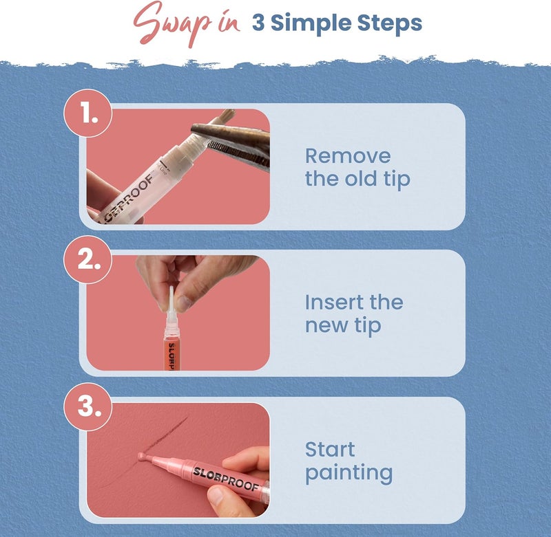 Slobproof Replacement Brush Tips for Refillable Touch-Up Paint Pens, Mess-Free, Easy to Install, Tools for Paint Brushes, DIY Home Improvement, Wall, Furniture Repair, Arts and Crafts, Pack of 5 - Image 5